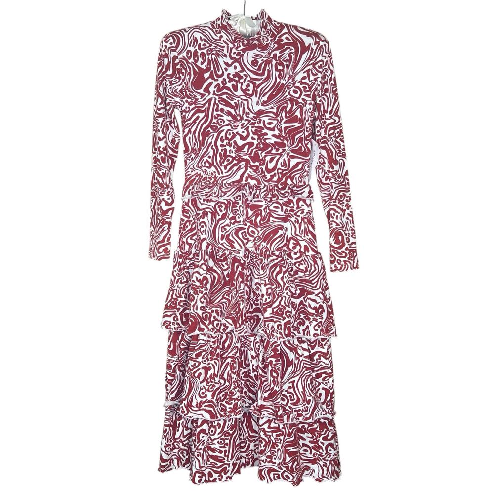 Amour Vert “Sicily Reverie” Rust & White Stretchy Mock Neck Knit Dress XS